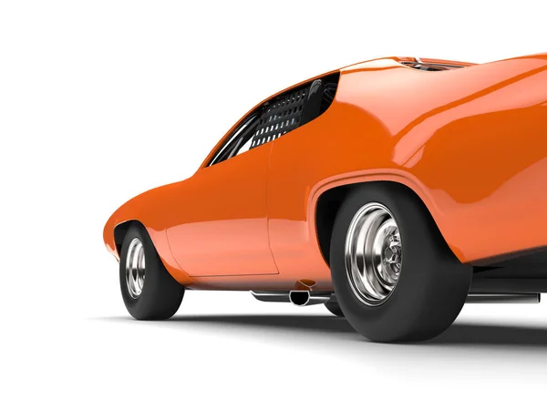 Πορτοκαλί Πορτοκαλί Vintage Αγωνιστικό Αυτοκίνητο Πίσω Τροχού Closeup Πυροβόλησε — Φωτογραφία Αρχείου