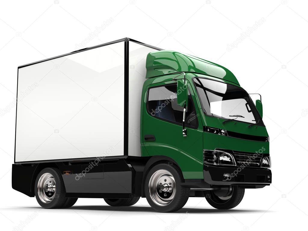 Dark green small box truck