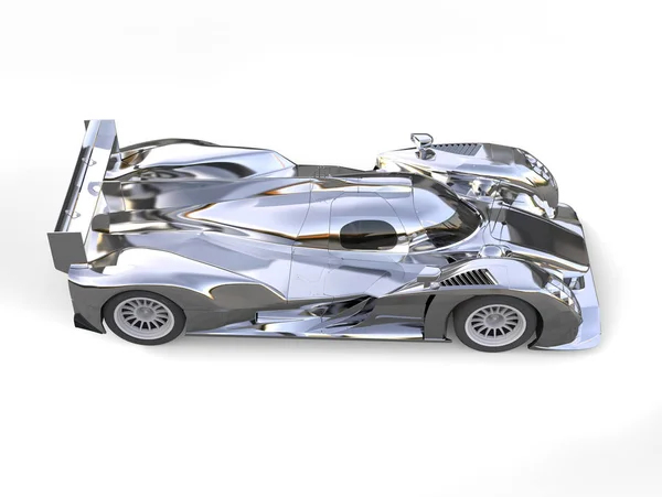 Süper Gümüş Yarış Arabası Yan Görünüm Üst — Stok fotoğraf