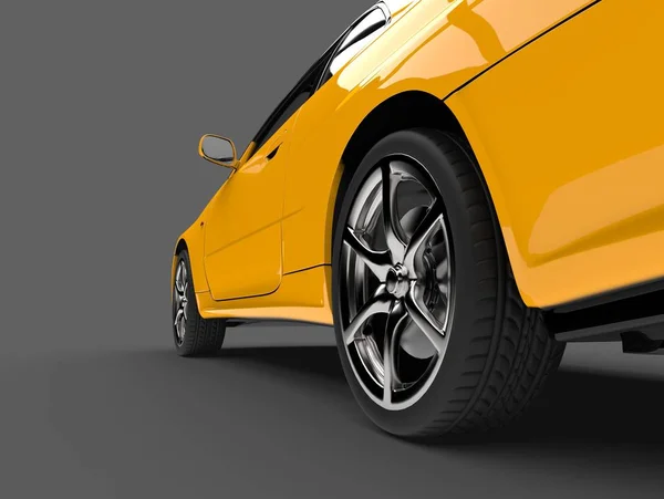 Sun Yellow Urban Sports Car Rear Wheel Closeup Shot — Stock Photo, Image