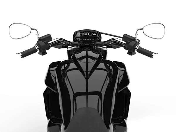 Schwarzes Leistungsstarkes Modernes Chopper Fahrrad Fahrer Aus Sicht Erschossen — Stockfoto