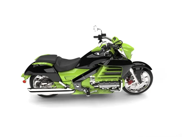クレイジー グリーン モダンな強力なチョッパー バイク 真上方向に側ビュー — ストック写真