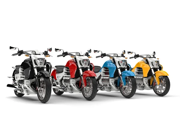 Modernas Motos Chopper Rojo Azul Amarillo Negro — Foto de Stock