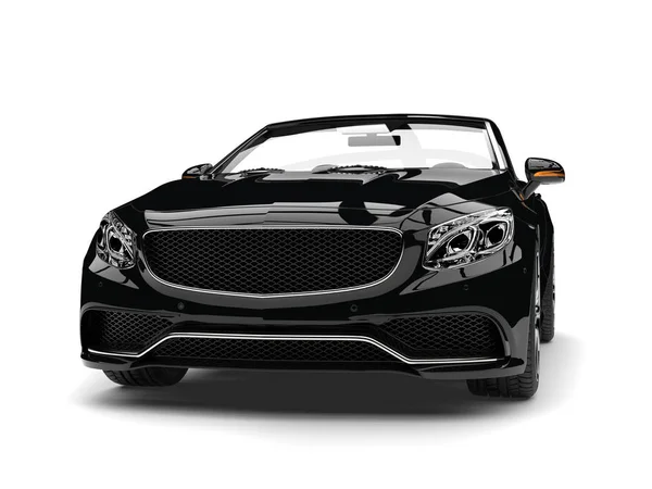 Éjszaka Fekete Modern Luxus Kabrió Autó Elölnézet Vértes Lövés — Stock Fotó