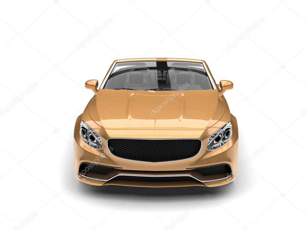 Modern golden luxury convertible car - front view