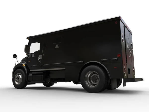 Black armored box truck - low side view