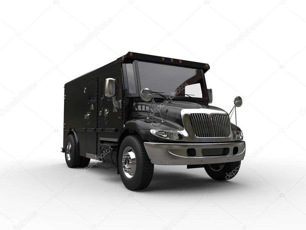 Black armored box truck