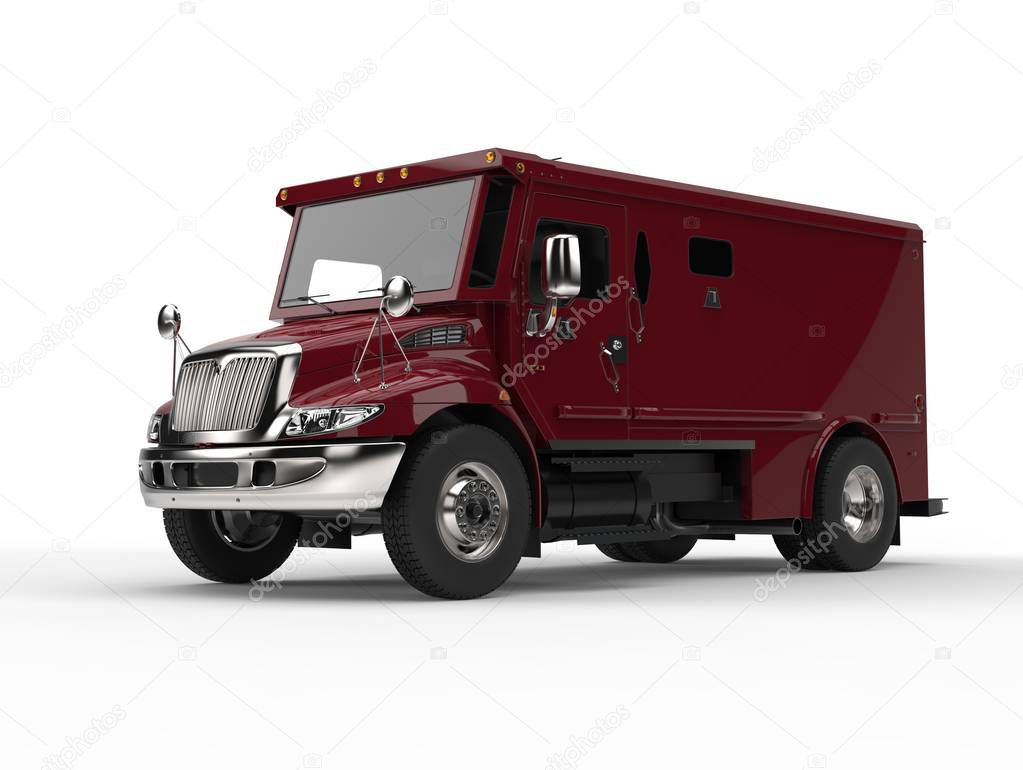 Dark red armored transport car