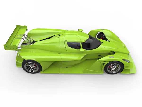疯狂的绿色现代超级跑车 自上而下的侧面视图 — 图库照片
