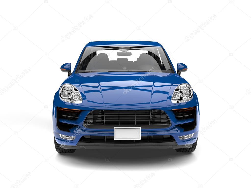 Modern blue family car - front view