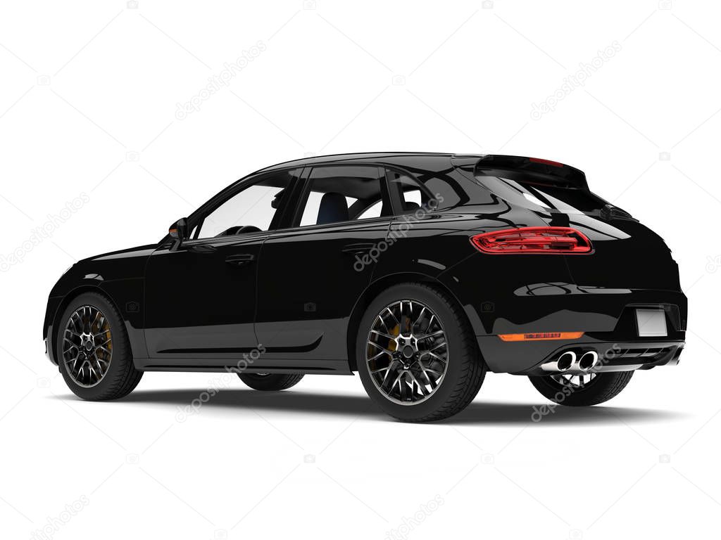 Cool modern family car - shiny black - side rear view