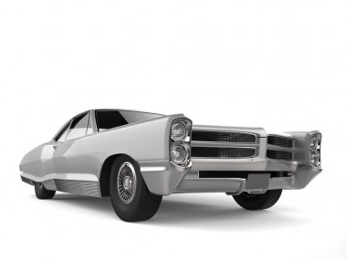 Metalik Gümüş eski model araba - Önden Görünüm portre vurdu