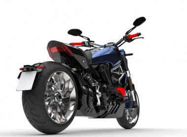 Harika metalik mavi modern chopper motosiklet - arka tekerlek portre vurdu