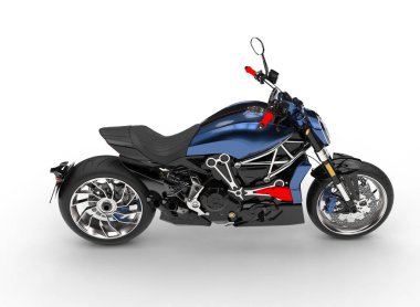 Harika metalik mavi modern chopper motosiklet - yukarıdan aşağı yan görünüm