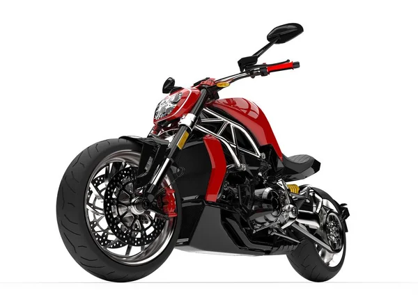 强力现代红色运动摩托车 前轮特写镜头 — 图库照片