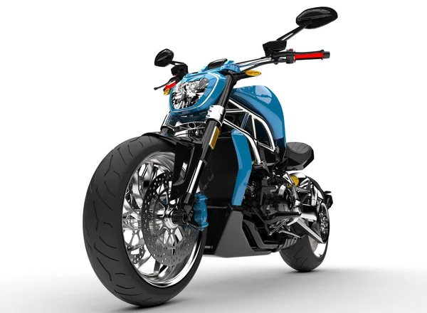 Bicicleta Poderosa Azul Moderno Tiro Close Roda Dianteira — Fotografia de Stock