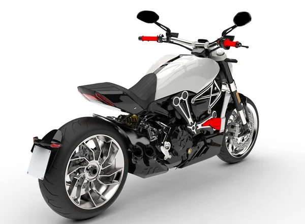 ベース ホワイト モダンな強力なオートバイ 背面側ビュー — ストック写真