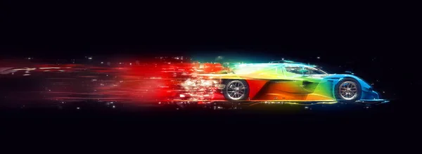 Awesome Färgglada Supersnabb Racerbil Kosmiska Spår Effekt — Stockfoto