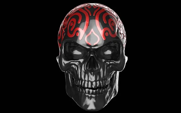 Black skull with red head ornaments