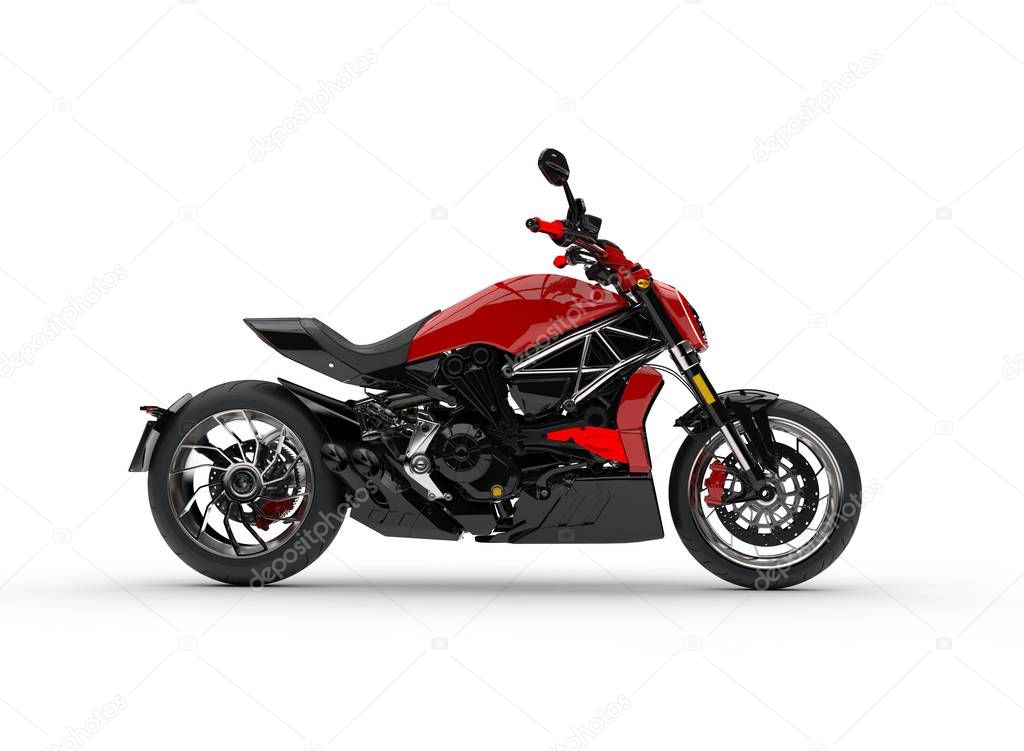 Modern powerful red motorcycle - side view
