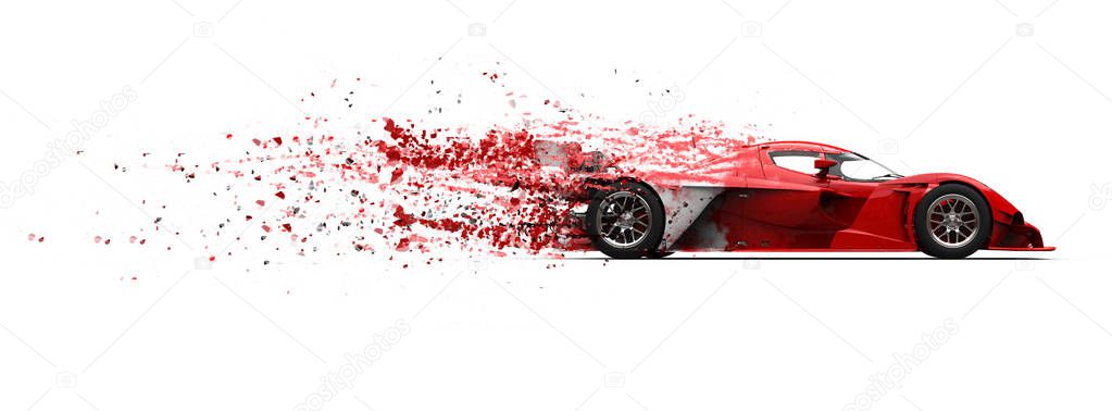 Super fast red sports car - paint disintegrating effect