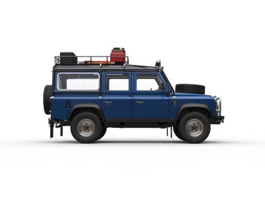 Off road araç tüm cihazları - yan görünümü ile mavi