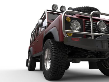 Yol 4wd araba - aşırı closeup çekim kapalı koyu kırmızı