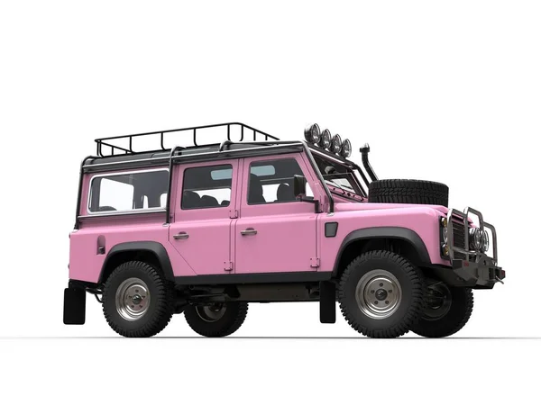 Rosa Geländewagen Mit Allradantrieb Flache Aufnahme Seitenansicht — Stockfoto