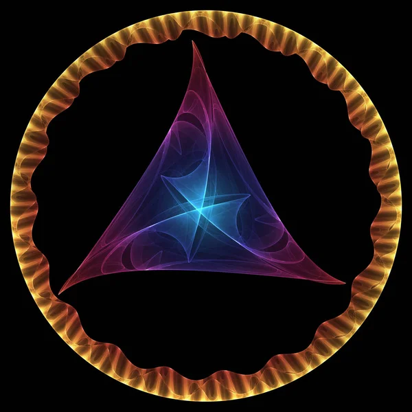 Triangulära Abstrakt Glödande Stjärnan Formen Omgiven Glödande Vågig Cirkel — Stockfoto