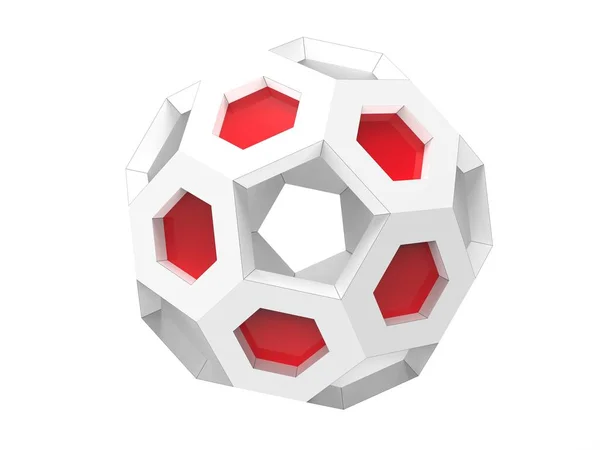 White Geometric Bucky Ball Red Details — Stock Photo, Image