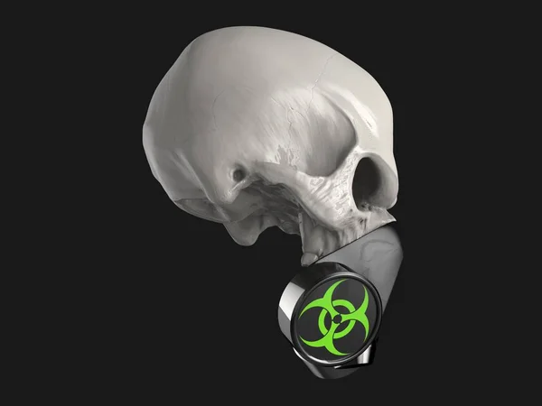 Skull with biohazard gas mask on - side view