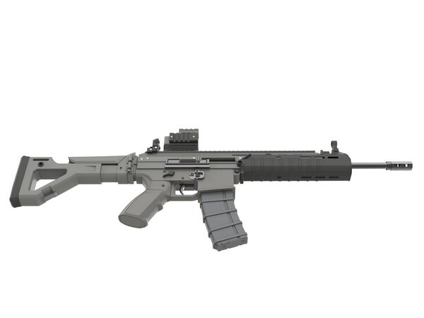 Futuristic military assault rifle - top down side view