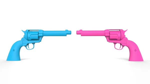 粉色和蓝色左轮手枪相互对视 — 图库照片