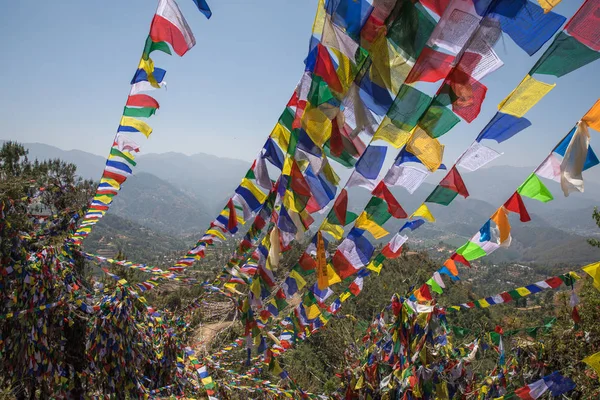 Prayer flag mountain near Namobuddha monastery.