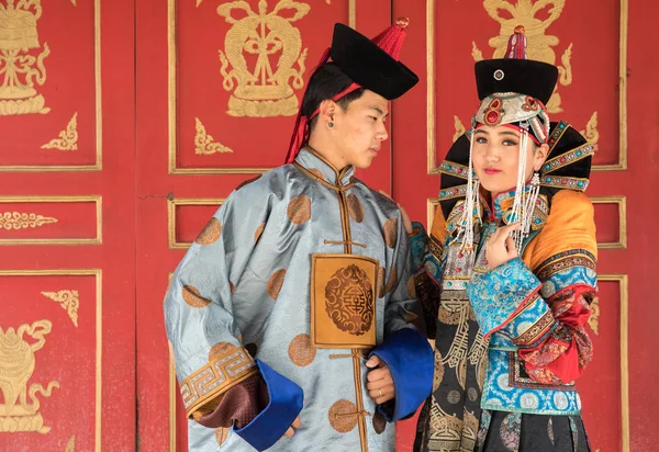 Mongolian couple in a traditional costume.