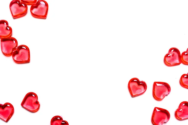 A group of red hearts on a white background with copy space. Valentines day theme. — Stock Photo, Image