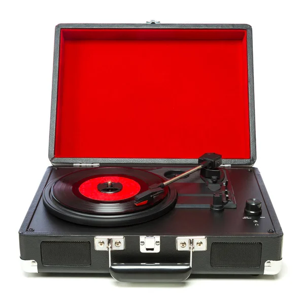 Classic portable record player with record — Stok fotoğraf