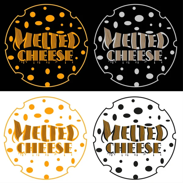 Set Minimaliste Fromage Fondu Logo Noir Avec Contour Tête Fromage — Image vectorielle