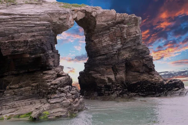 Beach Cathedrals Located Ribadeo Galicia Spain — Stock Photo, Image