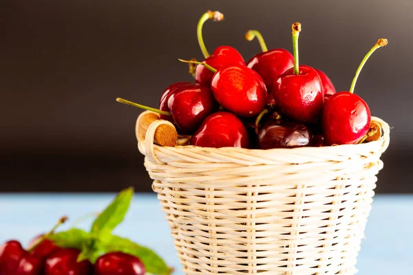 Basket Freshly Picked Cherries Tree — Stock Photo, Image