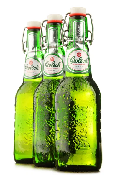 Bottles of Grolsch beer isolated on white — Stock fotografie