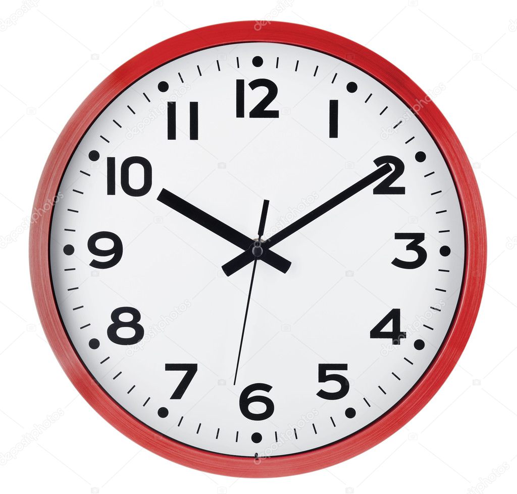 Wall clock isolated on white. Ten past ten.