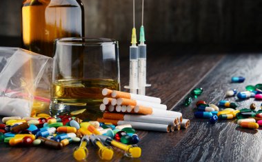 addictive substances, including alcohol, cigarettes and drugs clipart