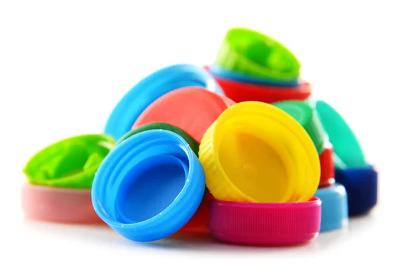 Composition with colorful plastic bottle caps — Stock Photo, Image