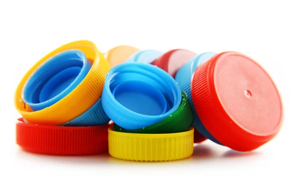 Composición con tapas de botellas de plástico de colores — Foto de Stock
