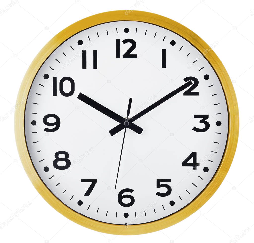 Wall clock isolated on white. Ten past ten.