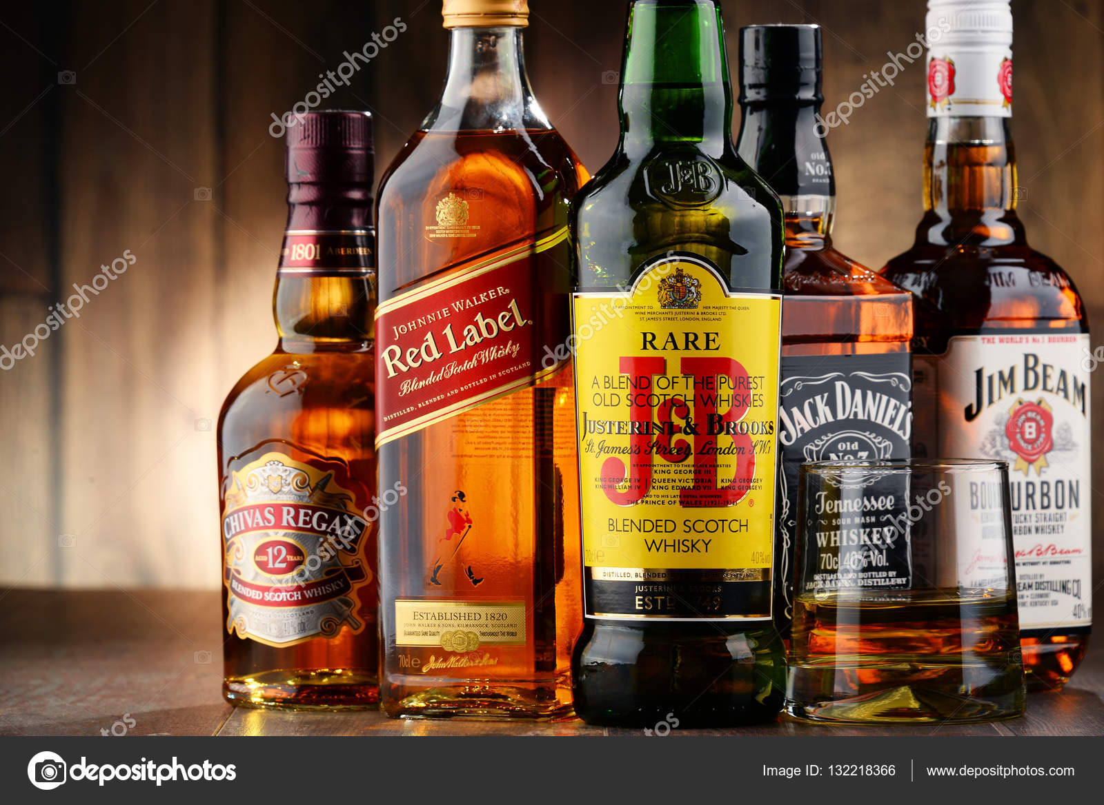 composition with bottles of popular whiskey brands stock composition with bottles of popular whiskey brands stock