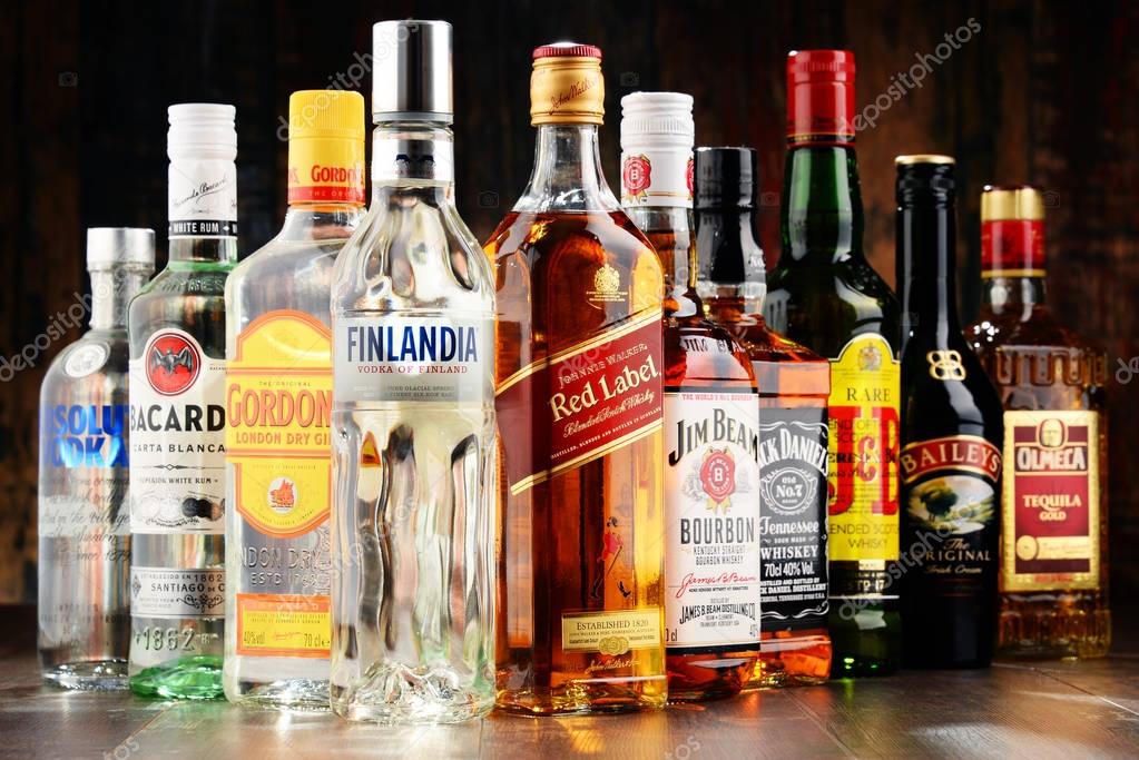 POZNAN, POLAND - NOV 23, 2016:Worldwide some 2 billion people use alcohol, one of the most widely used recreational drugs on earth, with yearly consumption of over 6 litres of pure alcohol per person