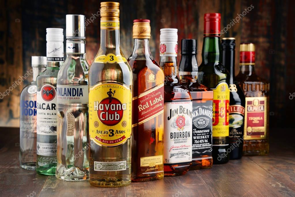 POZNAN, POLAND - NOV 23, 2016: Worldwide some 2 billion people use alcohol, one of the most widely used recreational drugs on earth, with yearly consumption of over 6 litres of pure alcohol per person