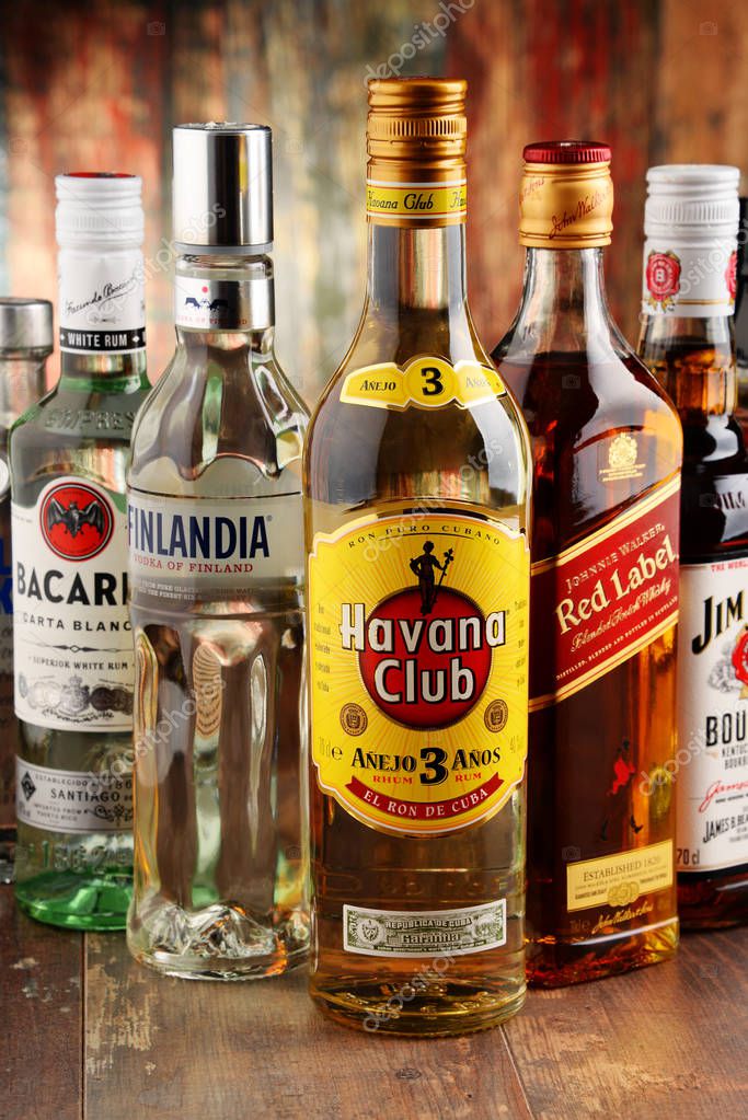 POZNAN, POLAND - NOV 23, 2016: Worldwide some 2 billion people use alcohol, one of the most widely used recreational drugs on earth, with yearly consumption of over 6 litres of pure alcohol per person